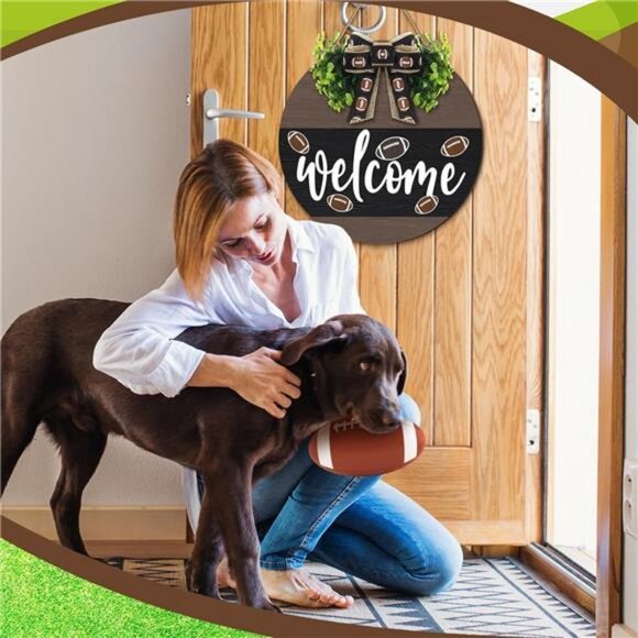 Hello Fall Football Sign for Front Door Thanksgiving Wooden Hanging Sign Fall - Picture 2 of 7